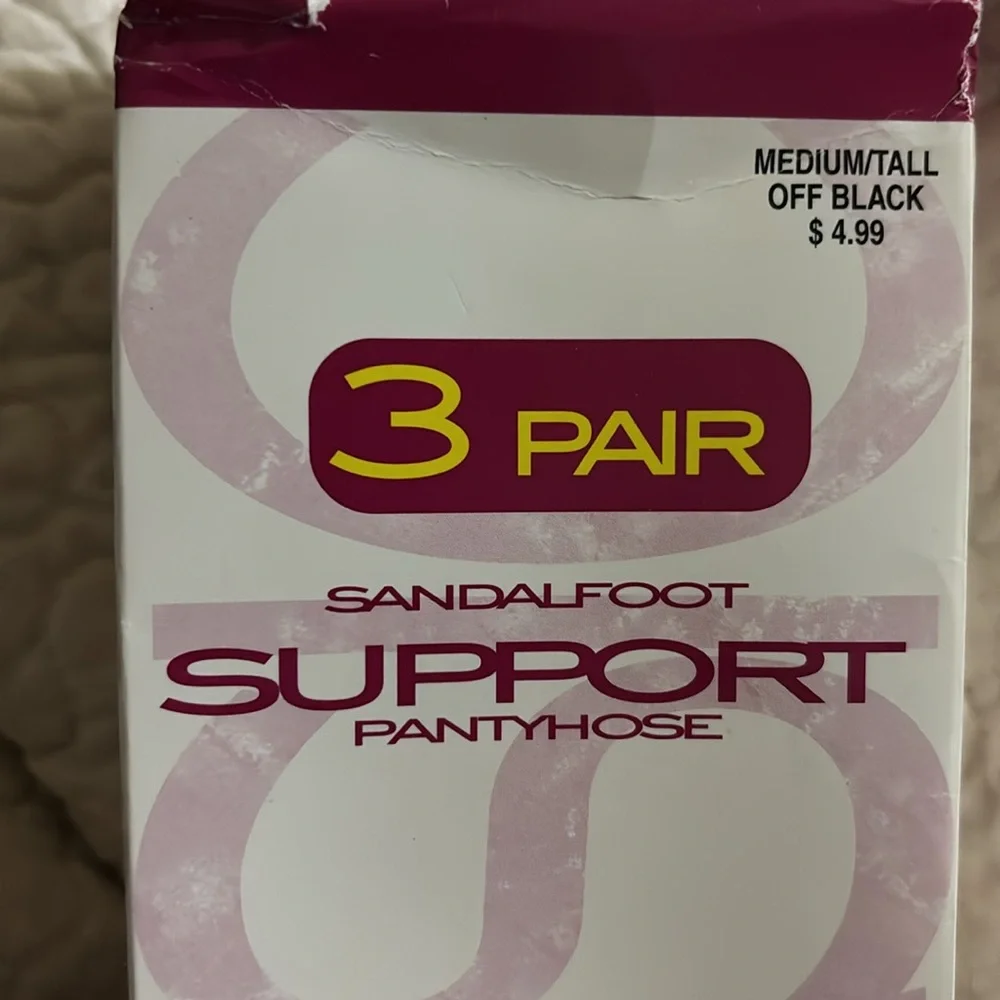 Vintage Basic Editions Off Black Sandalfoot Support Pantyhose 3 Pair